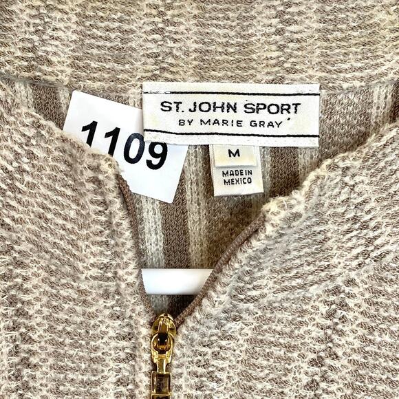 Vintage St. John Sport Marie Gray Wool Viscose Tan Full Zip Sweater Medium‎ - Picture 4 of 7